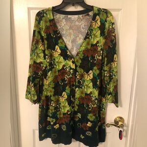 Isaac Mizrahi Green and Brown Floral Sweater